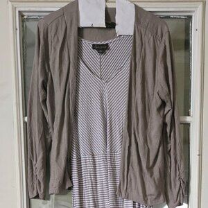 Apropos Maxi Dress & Cardigan Set Striped Brown Cream Boho Size M Made USA